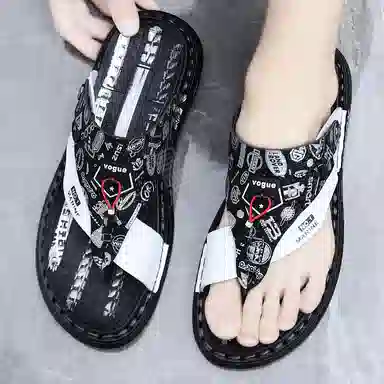 潮泽 潮流经典休闲 橡胶底 车缝线 防臭防磨防滑速干人字拖鞋 男款