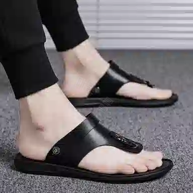 潮泽 舒适简约通勤户外时尚 橡胶底 车缝线 防滑人字拖鞋 男款