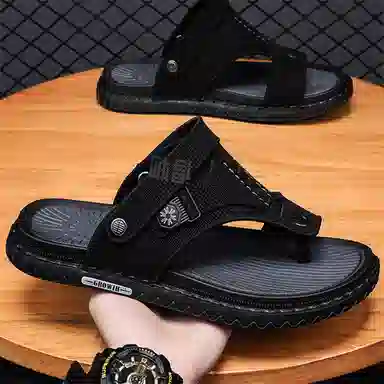 潮泽 简约通勤舒适户外 橡胶底 车缝线 防磨防滑人字拖鞋 男款