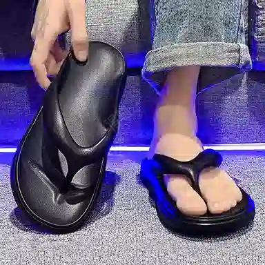 木林森 简约纯色外穿海边潮流时尚人字拖鞋 男款
