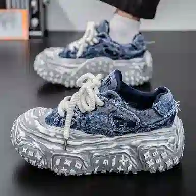 南极人 牛仔布 小众厚底通勤潮流 防滑耐磨透气吸汗支撑抗冲击 低帮 老爹鞋 男款