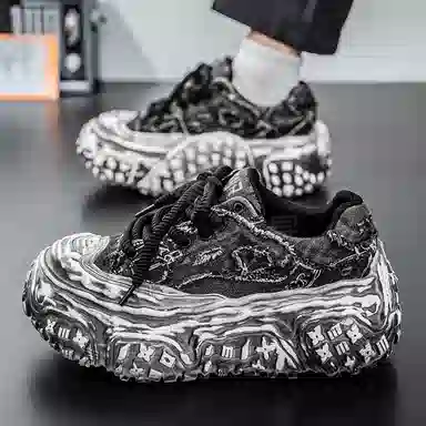 南极人 牛仔布 小众厚底通勤潮流 防滑耐磨透气吸汗支撑抗冲击 低帮 老爹鞋 男款