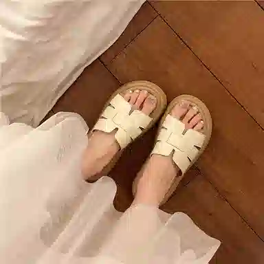 美洲爵士 日常简约百搭舒适通勤潮流 编织一字拖鞋 女