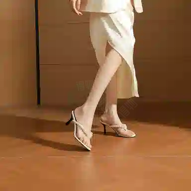 浪莎 时尚气质 珍珠高跟百搭人字拖鞋 女