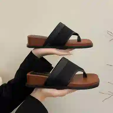 龙之舞 时尚方头夹脚仙女风百搭休闲 橡胶底人字拖鞋 女