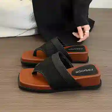 龙之舞 时尚方头夹脚仙女风百搭休闲 橡胶底人字拖鞋 女