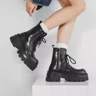 男士增高英伦风大头厚底中帮工装机车德比 马丁靴 男女同款