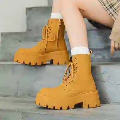 男士增高英伦风大头厚底中帮工装机车德比 马丁靴 男女同款