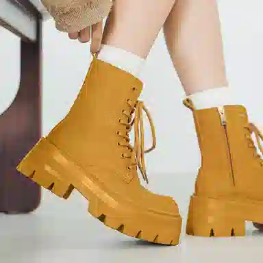 男士增高英伦风大头厚底中帮工装机车德比 马丁靴 男女同款