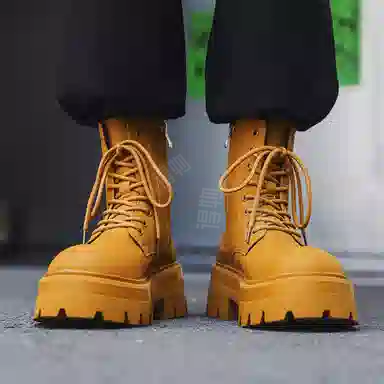 男士增高英伦风大头厚底中帮工装机车德比 马丁靴 男女同款