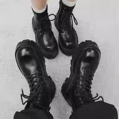 男士增高英伦风大头厚底中帮工装机车德比 马丁靴 男女同款