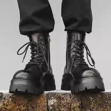 男士增高英伦风大头厚底中帮工装机车德比 马丁靴 男女同款