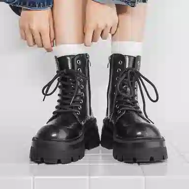 男士增高英伦风大头厚底中帮工装机车德比 马丁靴 男女同款