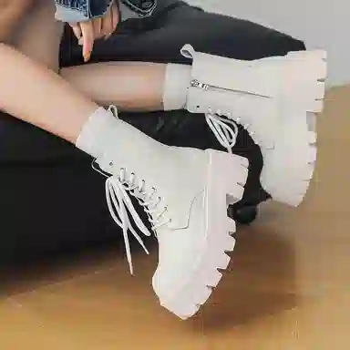 男士增高英伦风大头厚底中帮工装机车德比 马丁靴 男女同款