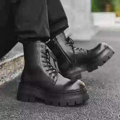 男士增高英伦风大头厚底中帮工装机车德比 马丁靴 男女同款