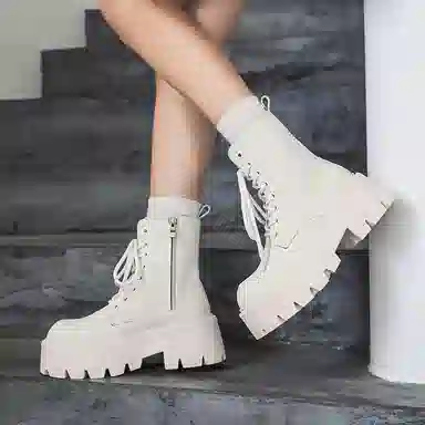 男士增高英伦风大头厚底中帮工装机车德比 马丁靴 男女同款