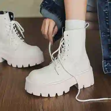 男士增高英伦风大头厚底中帮工装机车德比 马丁靴 男女同款