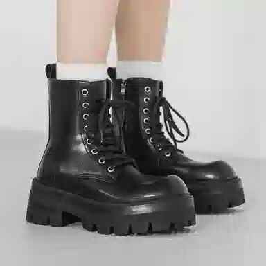 男士增高英伦风大头厚底中帮工装机车德比 马丁靴 男女同款