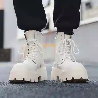 男士增高英伦风大头厚底中帮工装机车德比 马丁靴 男女同款