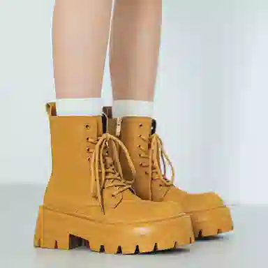 男士增高英伦风大头厚底中帮工装机车德比 马丁靴 男女同款