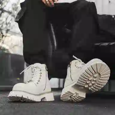 马丁靴男女同款情侣短靴 增高大黄靴 英伦风侧拉链户外登山工装靴