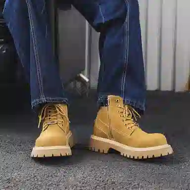 马丁靴男女同款情侣短靴 增高大黄靴 英伦风侧拉链户外登山工装靴