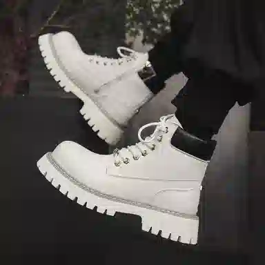 马丁靴男女同款情侣短靴 增高大黄靴 英伦风侧拉链户外登山工装靴