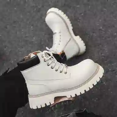 马丁靴男女同款情侣短靴 增高大黄靴 英伦风侧拉链户外登山工装靴