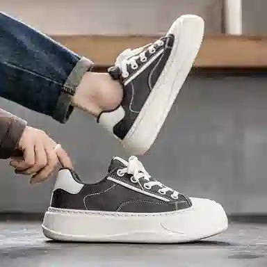 美式韩版融合的潮流学院风 透气轻便增高 低帮 帆布鞋 男款