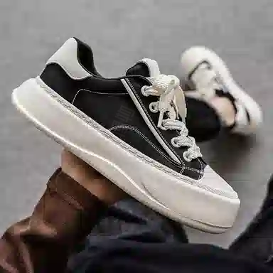 美式韩版融合的潮流学院风 透气轻便增高 低帮 帆布鞋 男款