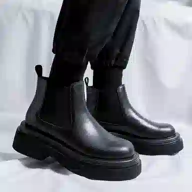 超纤皮 潮流舒适时尚百搭透气休闲 短筒 切尔西靴 男款 经典黑色