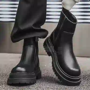 潮流百搭厚底耐磨 短靴 男款 黑色