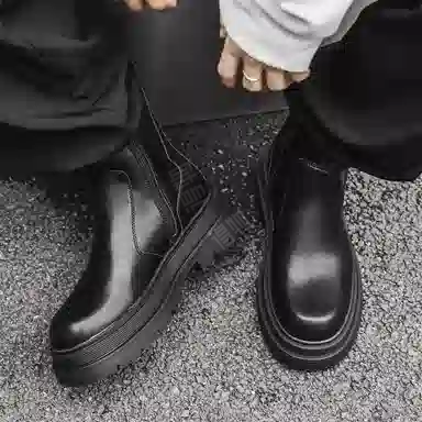 潮流百搭厚底耐磨 短靴 男款 黑色