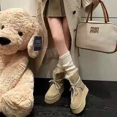 保暖耐磨增高 时尚甜美休闲学院风厚底柔软两穿 短筒 雪地靴 女款