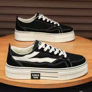 港风小众潮流秋季舒适百搭厚底通勤运动 耐磨透气增高 低帮 帆布鞋 男款