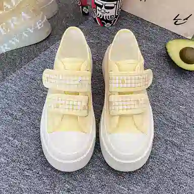 日系复古可爱格子休闲厚底时尚 低帮 帆布鞋 女款