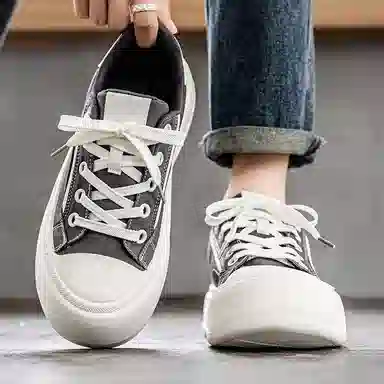 美式韩版融合的潮流学院风 透气轻便增高 低帮 帆布鞋 男款