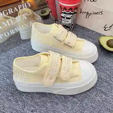 日系复古可爱格子休闲厚底时尚 低帮 帆布鞋 女款