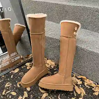 绒面 保暖耐磨防滑 厚底厚绒时尚百搭通勤潮流复古美拉德 高筒 雪地靴 女款 栗色