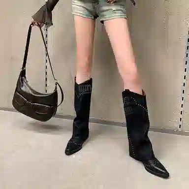 西部风情时尚气质尖头铆钉裤管 高筒靴 女款