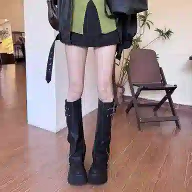 小众复古时尚通勤百搭英伦风个性 高筒靴 女