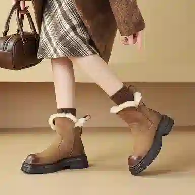 圆头擦色复古舒适时尚百搭 短筒 雪地靴 女款