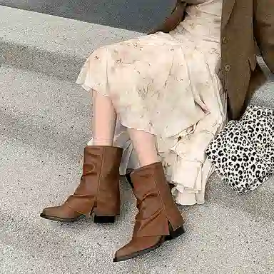 头层牛皮牛皮 复古时尚 个性潮流百搭 短靴 女款