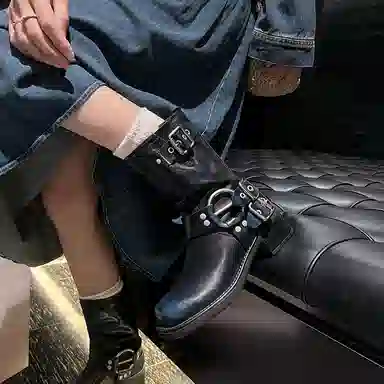 复古西部英伦风粗跟时尚通勤百搭短靴 短靴 女款