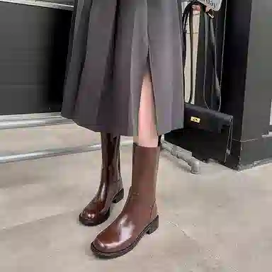 牛皮 复古百搭西部牛仔风骑士 短靴 女款