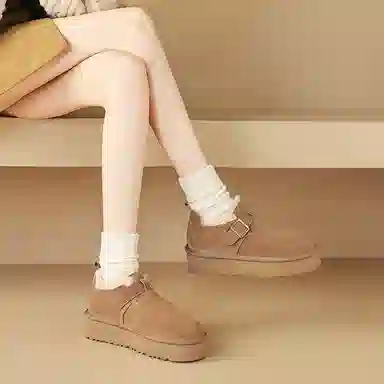 牛反绒 简约时尚加绒厚底圆头纯色保暖 及踝 雪地靴 女款