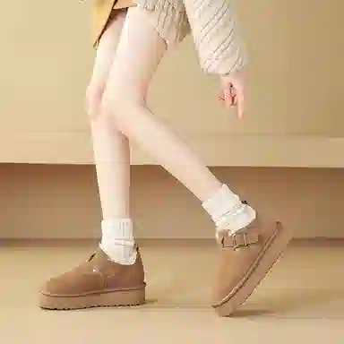 牛反绒 简约时尚加绒厚底圆头纯色保暖 及踝 雪地靴 女款