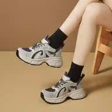 织物合成革 厚底时尚百搭休闲鞋款 减震耐磨增高 低帮 老爹鞋 女款