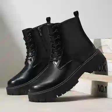 潮流纯色高级感机车风防滑耐磨舒适 中筒 马丁靴 男款 黑色