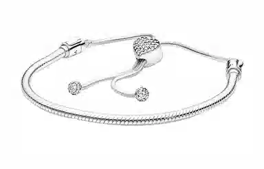 Pandora Moments Pavé Heart Clasp Snake Chain Bracelet Silver